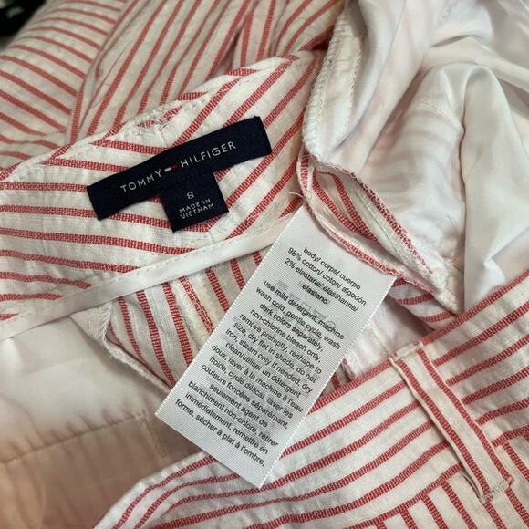 Tommy Hilfiger red and white striped seersucker straight leg pants - Picture 8 of 9